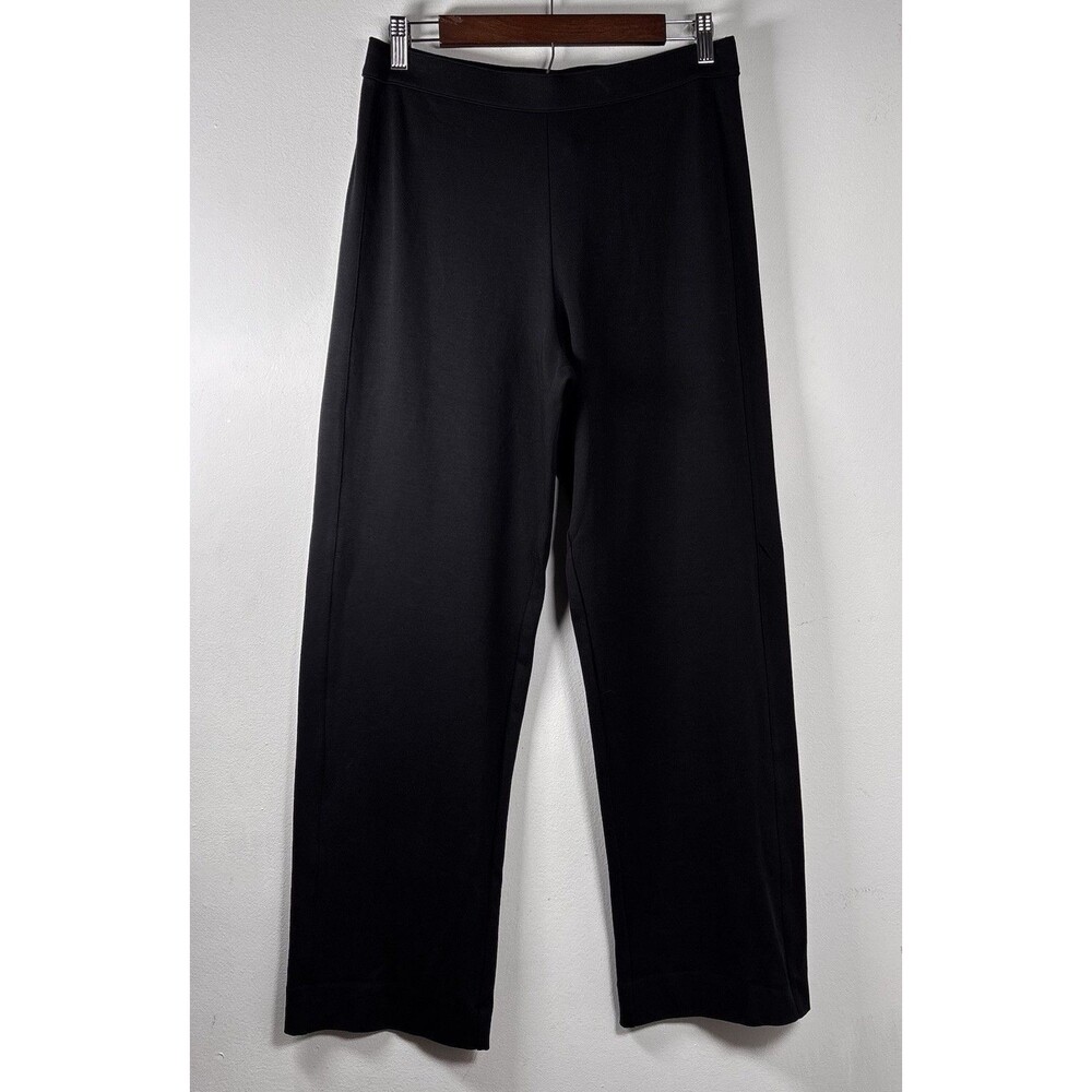 Joan Vass Black Wide Leg Pants M/L Pull On Stretch Minimalist Classic NWT